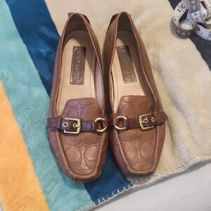 Coach Tan Leather Loafers with Gold Buckle
